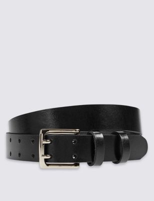 Leather Double Prong Buckle Belt